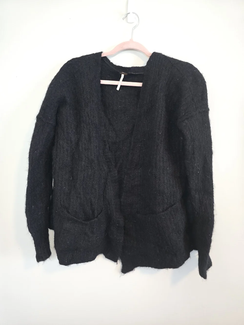Free People Black Alpaca Wool Blend Open Front Pocket Cardigan Women’s S